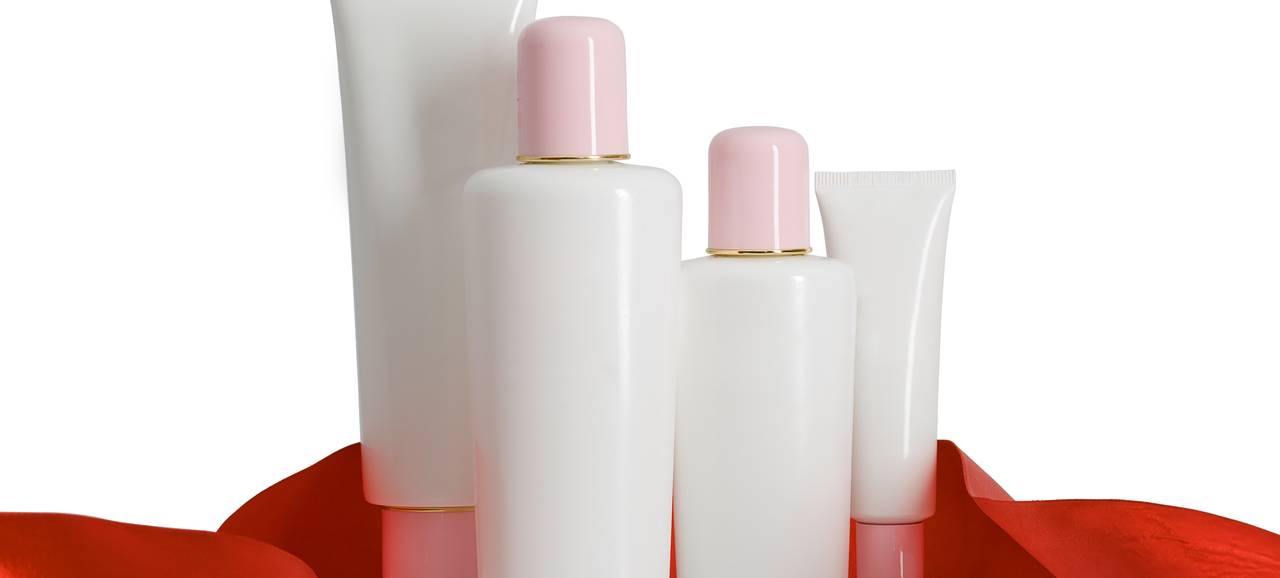 cosmetic bottles with tape